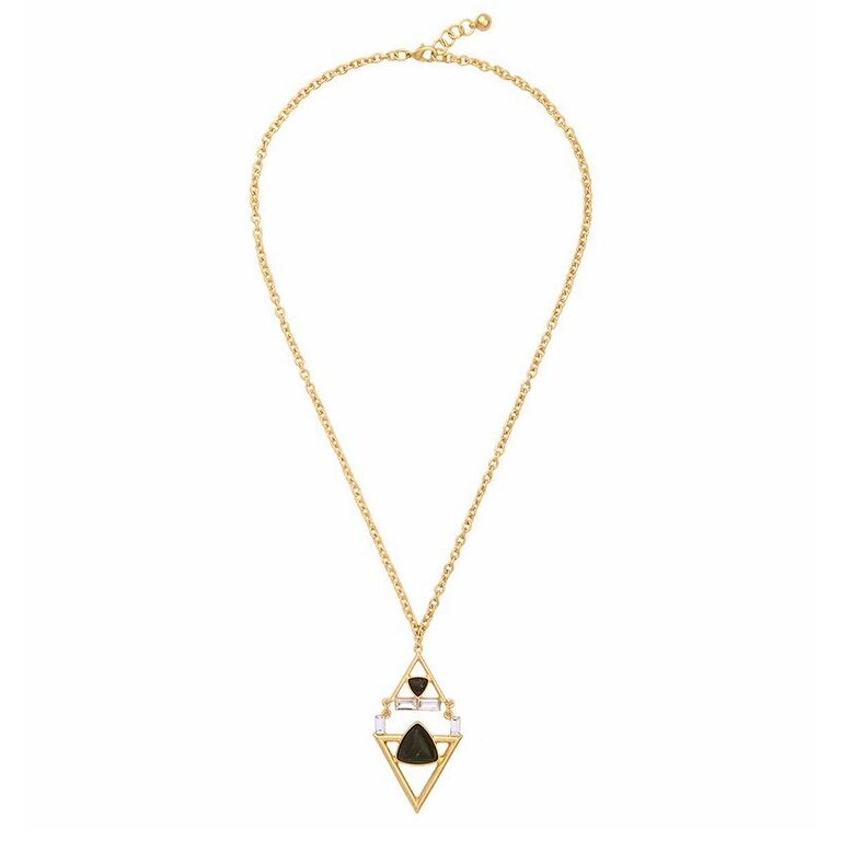 Goldtone Black Pendant Necklace - White