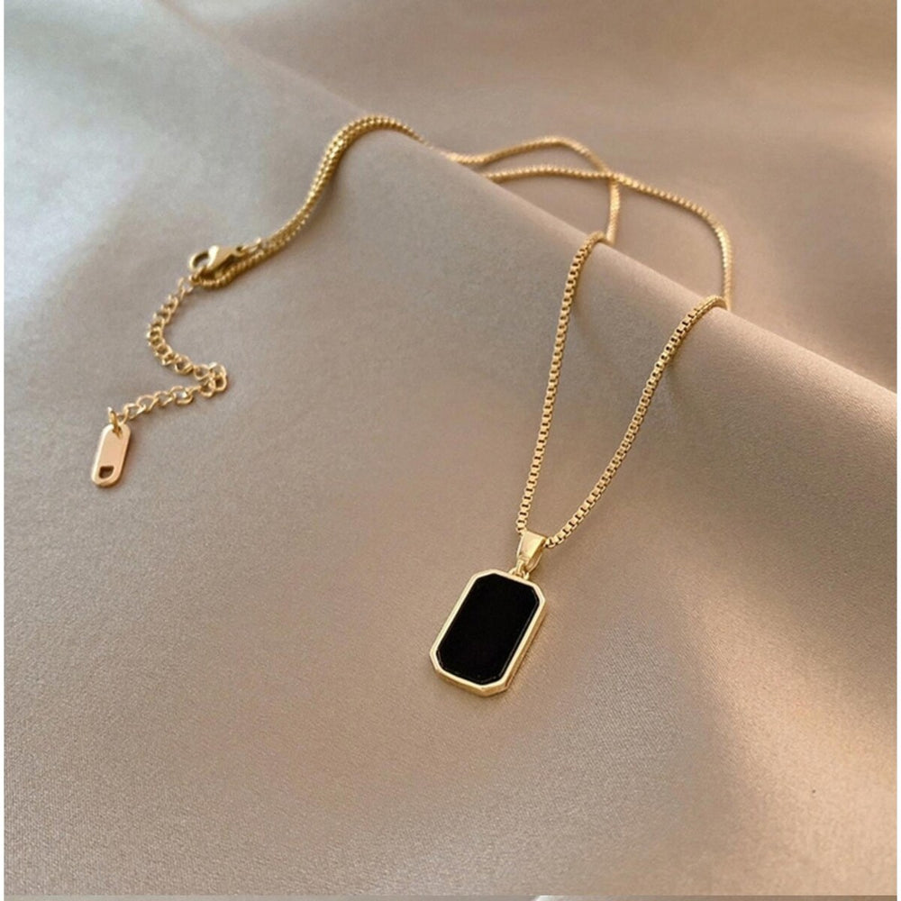 Goldtone Black Prism Pendant Necklace - White