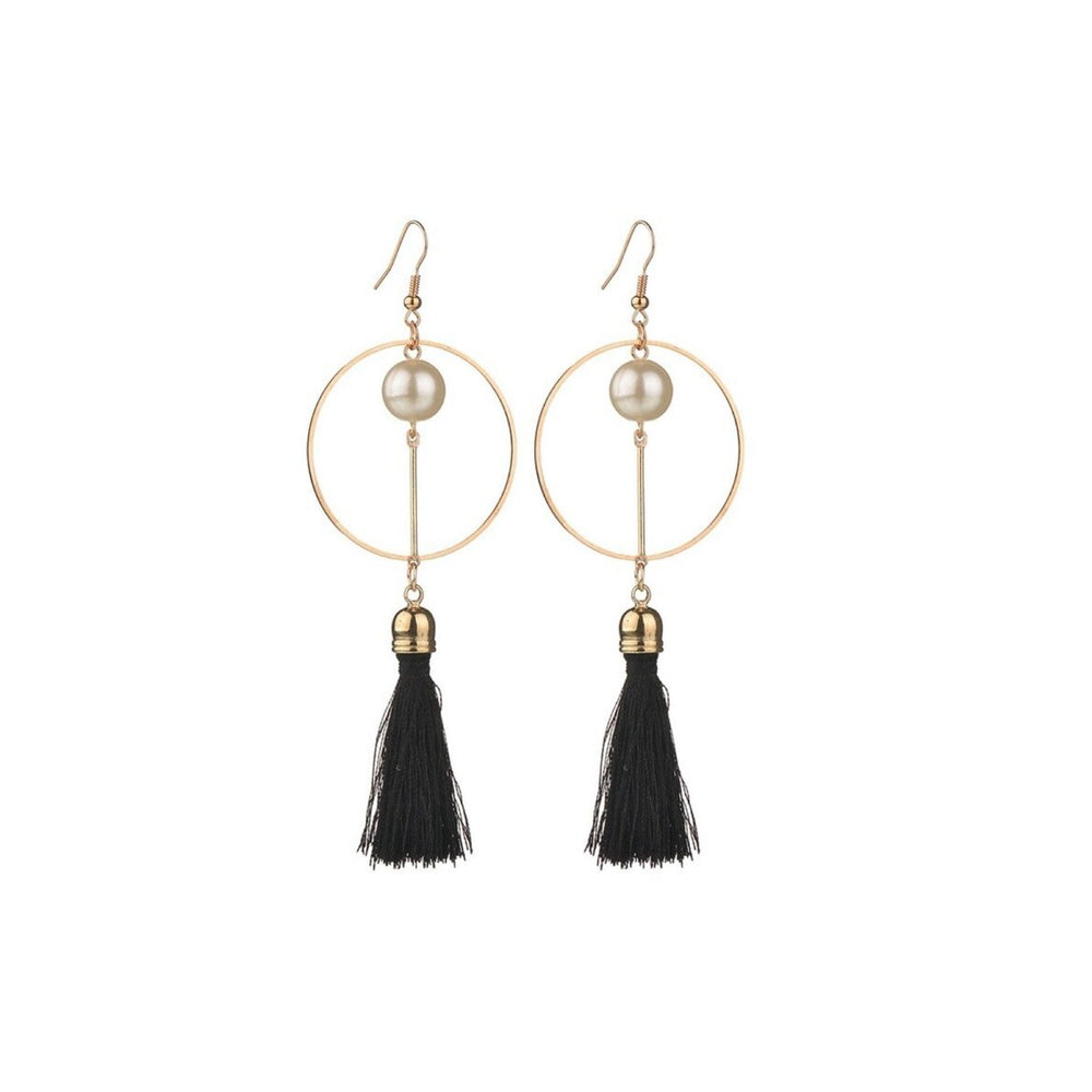 Goldtone Black Tassel Drop Earrings