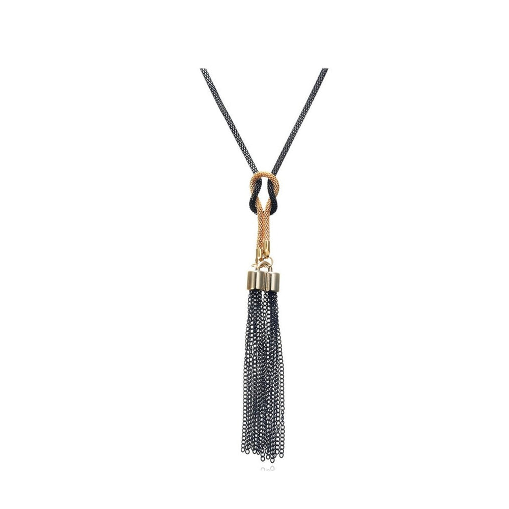 Goldtone Black Tasseled Knot Necklace - White