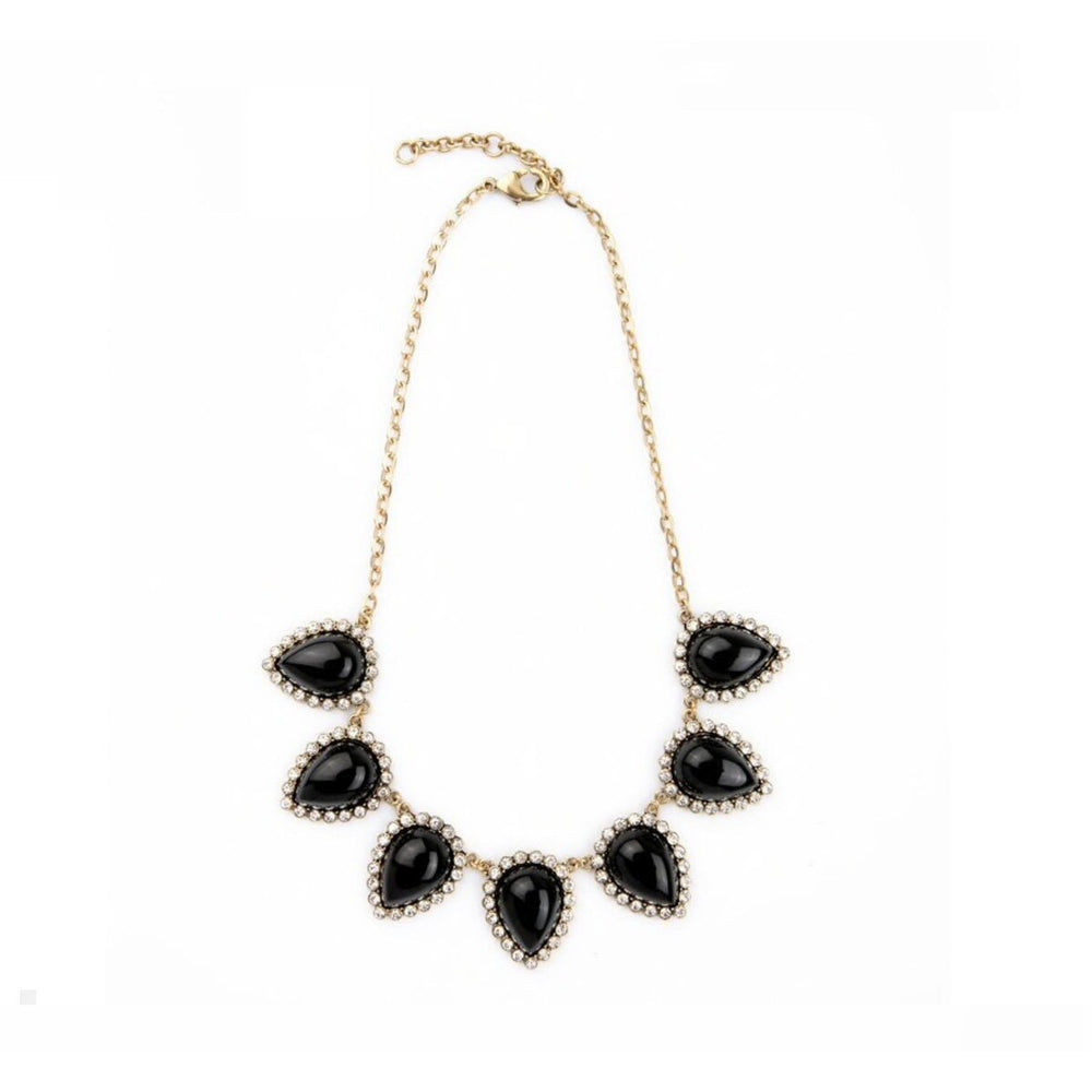 Goldtone Black Teardrop Necklace - White