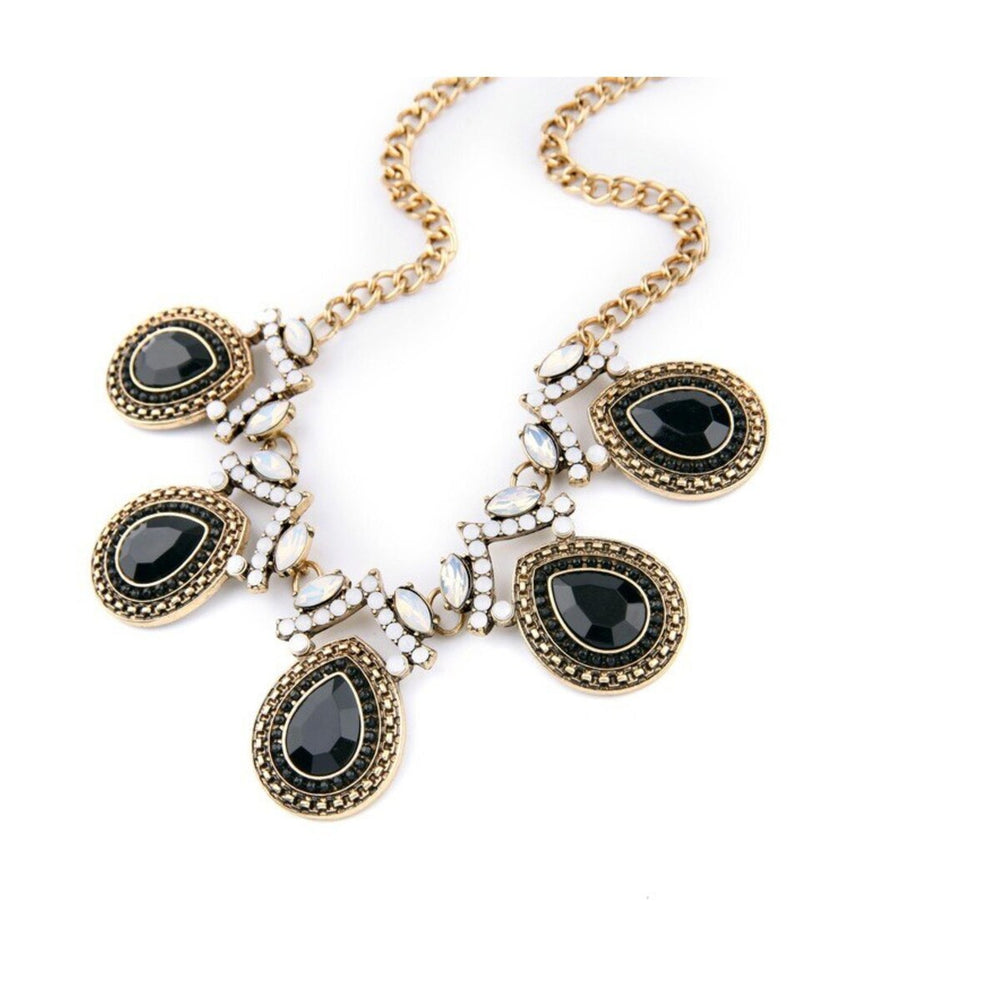 Goldtone Black Teardrop Necklace - White