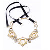 Goldtone Black Velvet Statement Necklace - White