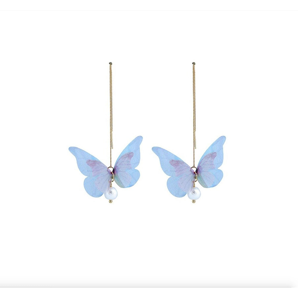 Goldtone Blue Butterfly Drop Earrings