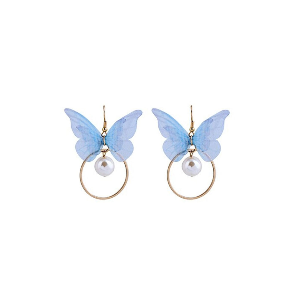 Goldtone Blue Butterfly Earrings