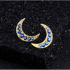 Goldtone Blue Crystal Crescent Moon Stud Earrings