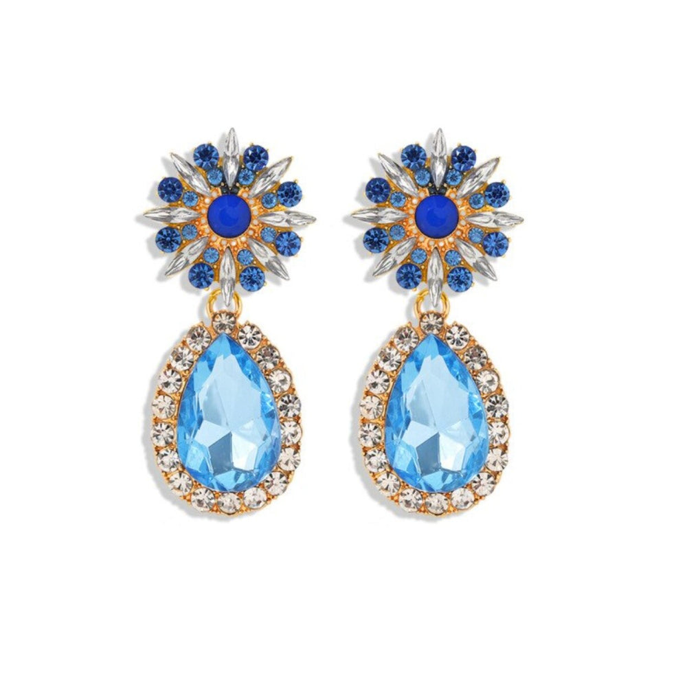 Goldtone Blue Crystal Teardrop Earrings