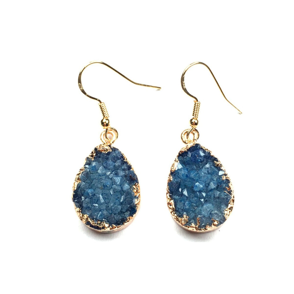 Goldtone Blue Druzy Teardrop Earrings