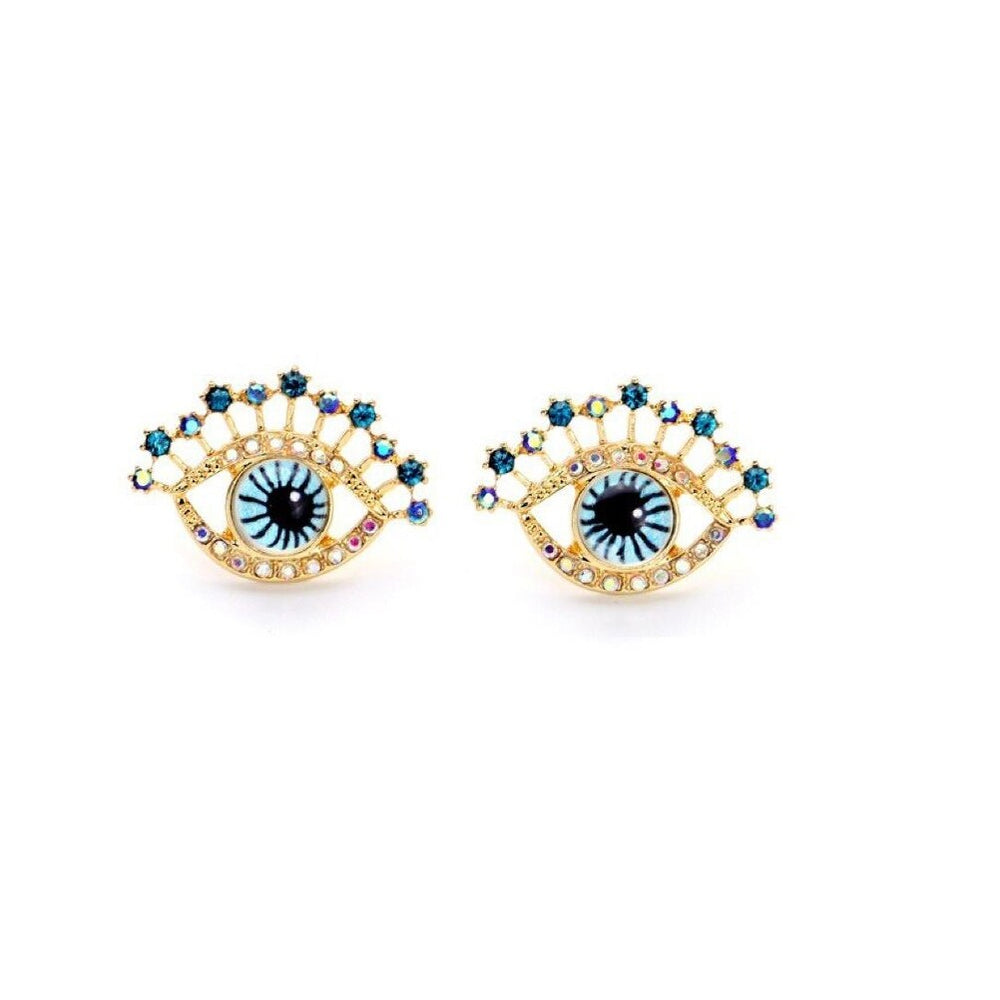 Goldtone Blue Eye Stud Earrings