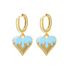 Goldtone Blue Huggie Dripping Heart Hoop Earrings