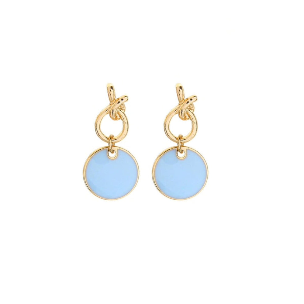 Goldtone Blue Knotted Circular Drop Earrings