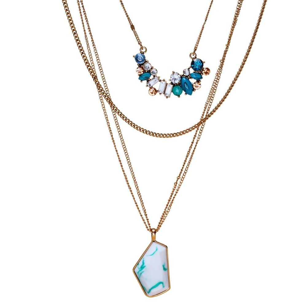 Goldtone Blue Layered Necklace (91916-28) - White