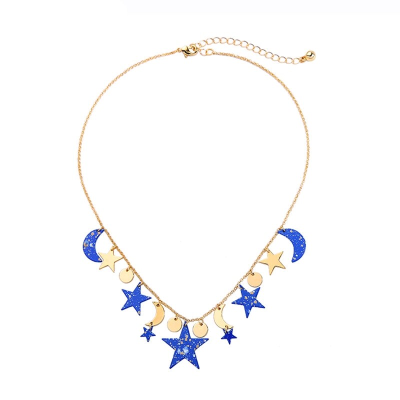 Goldtone Blue Moon And Stars Bib Necklace - White