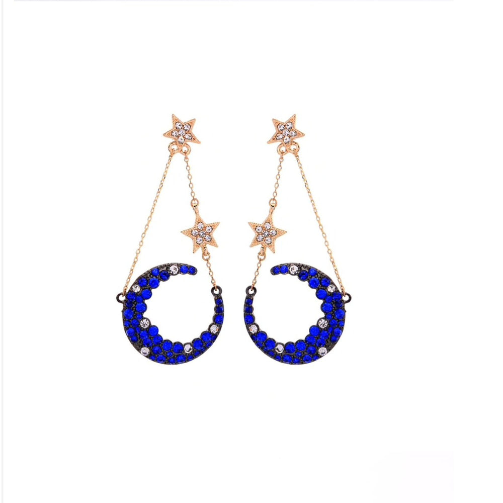 Goldtone Blue Moon Drop Earrings