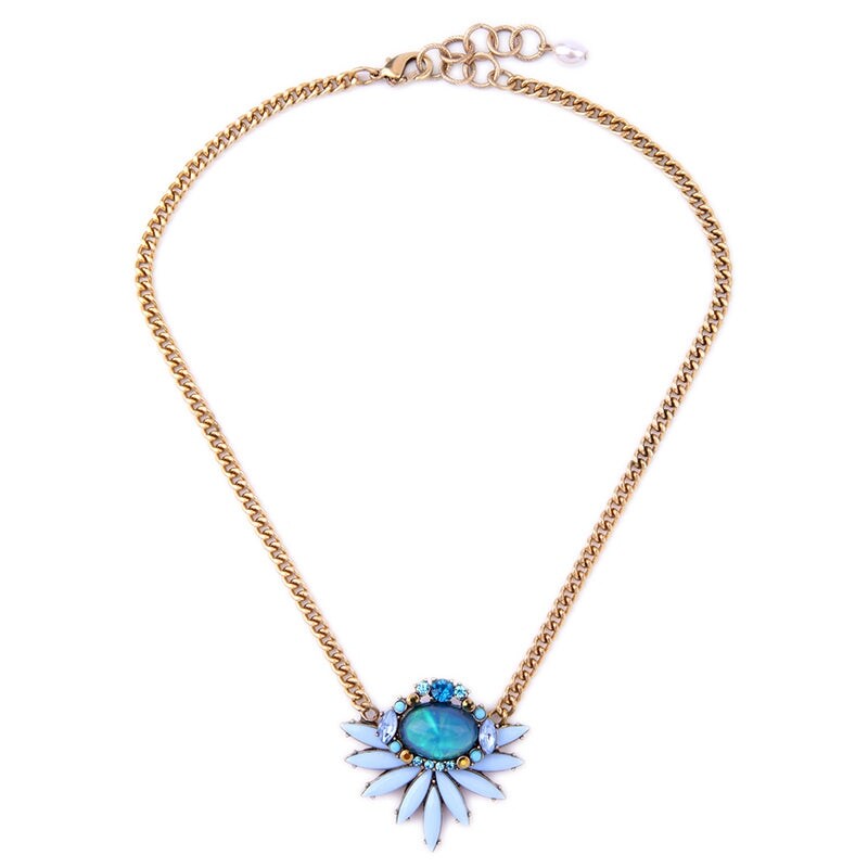 Goldtone Blue Oval And Marquis Necklace - White