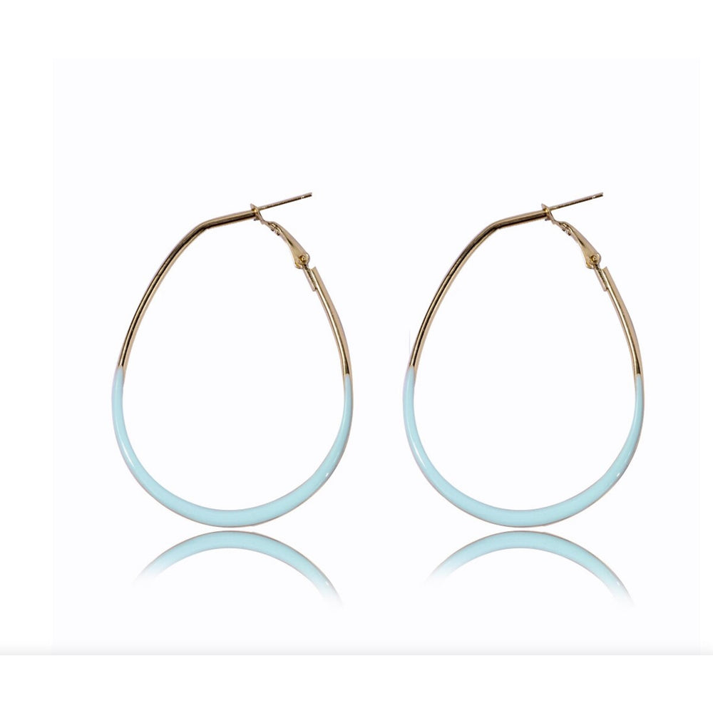 Goldtone Blue Oval Hoop Earrings