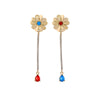 Goldtone Blue Red Crystal Floral Chain Drop Earrings