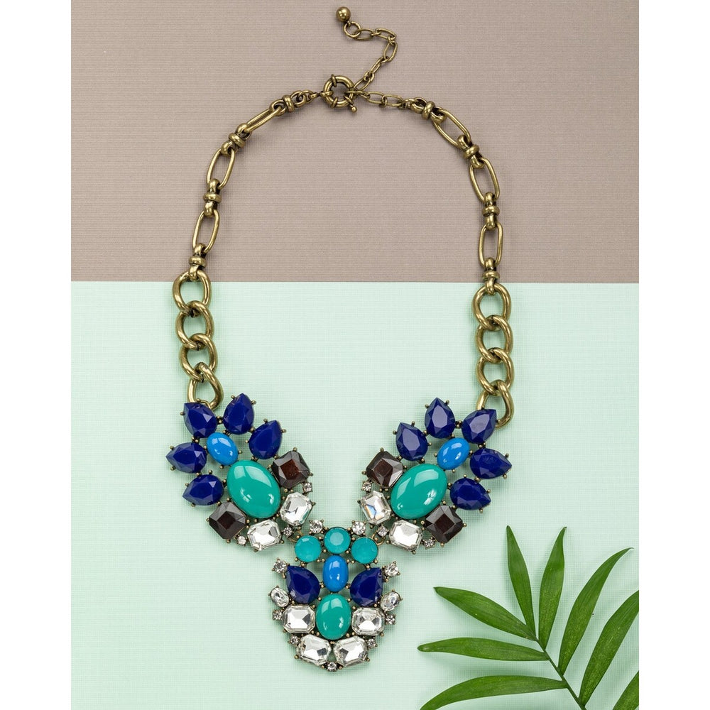 Goldtone Blue Statement Necklace - White