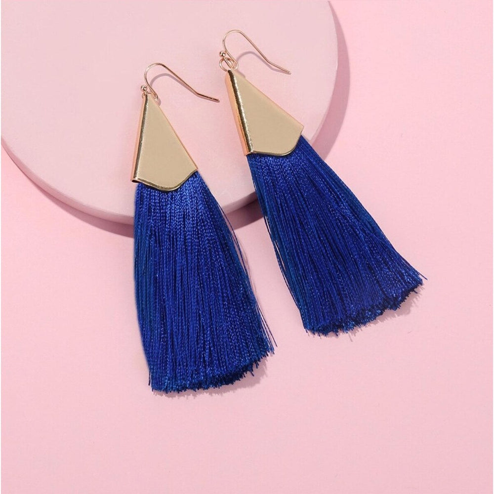 Goldtone Blue Tasseled Earrings