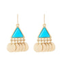 Goldtone Blue Triangle Charmed Drop Earrings