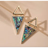 Goldtone Blue Triangle Drop Earrings