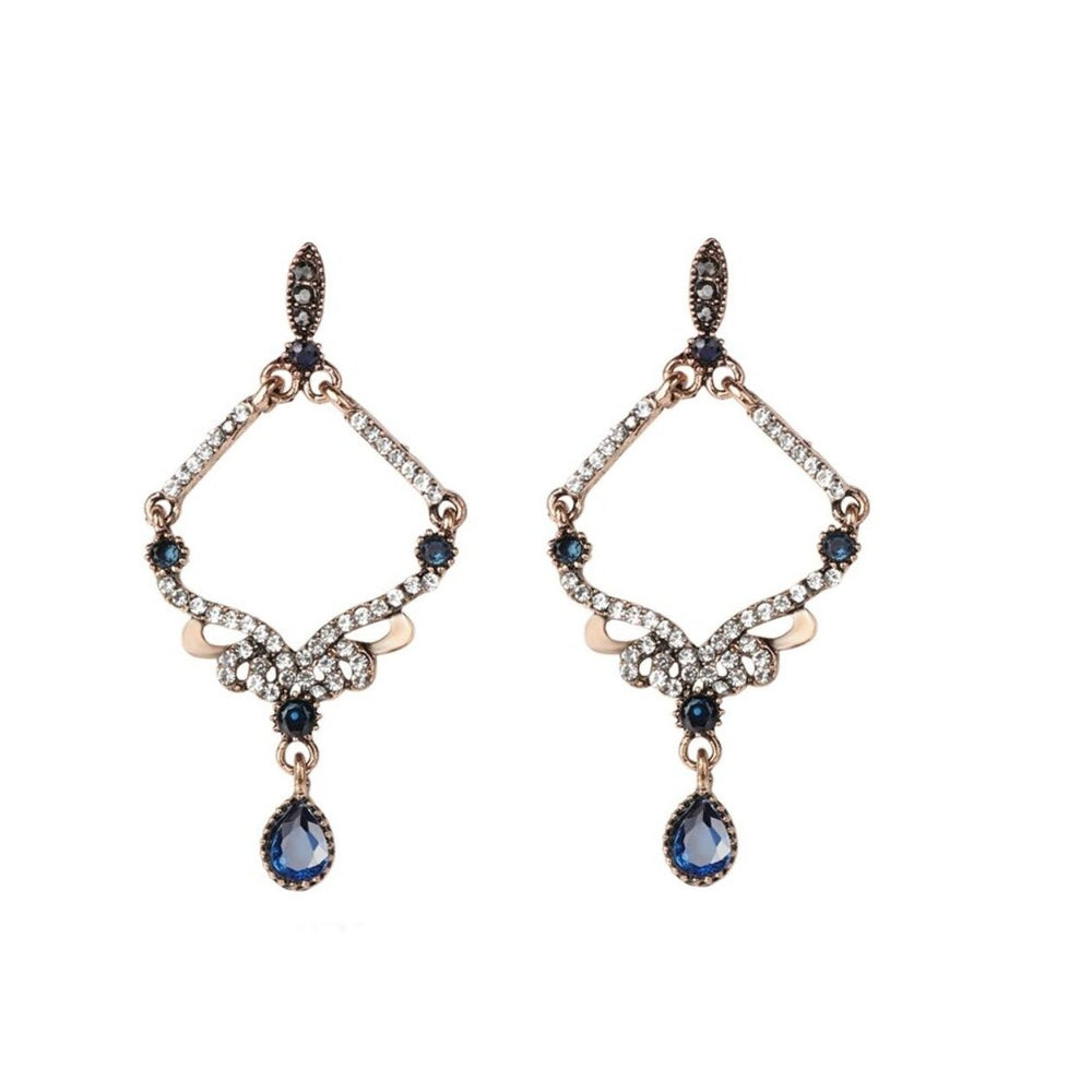 Goldtone Blue Vintage Teardrop Earrings