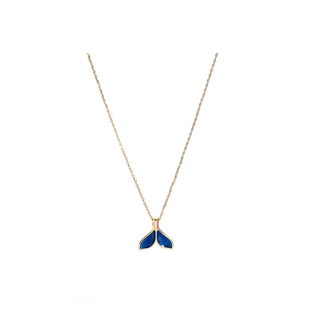 Goldtone Blue Whales Tail Pendant Necklace - White