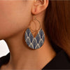 Goldtone Blue White Circular Patterned Earrings