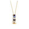 Goldtone Blue White Stacked Teacups Pendant Necklace