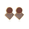 Goldtone Brown Diamond Shaped Houndstooth Stud Earrings