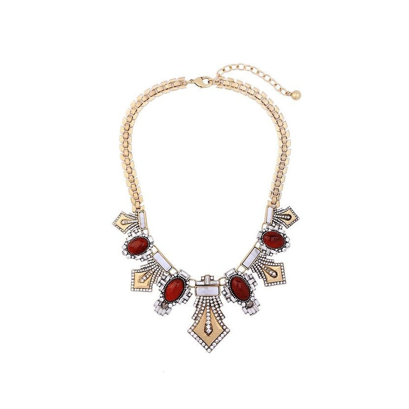 Goldtone Burgundy Statement Necklace - White