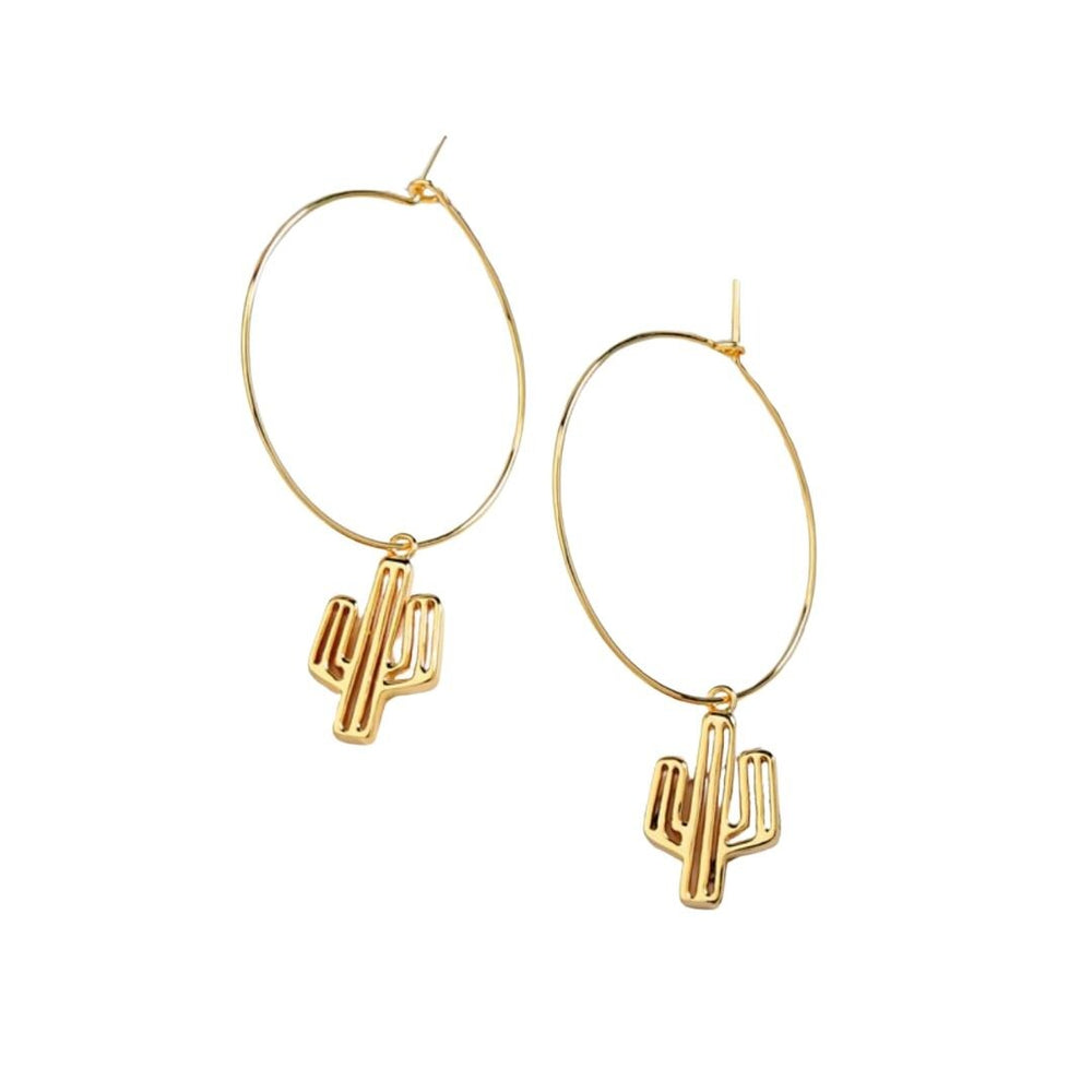 Goldtone Cactus Hooped Earrings