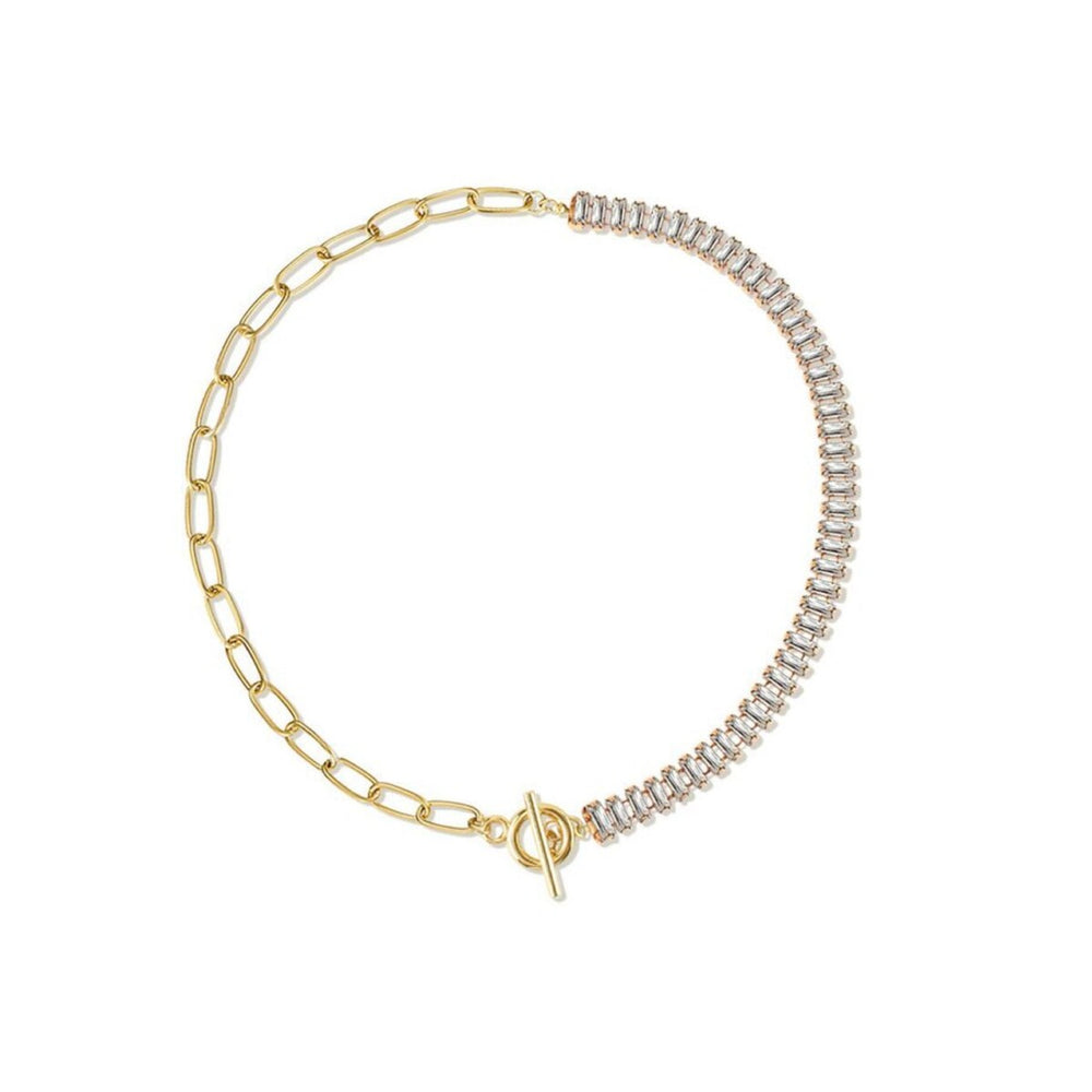 Goldtone Chain Link Baguette Crystal Necklace - White