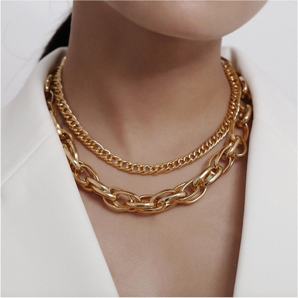 Goldtone Chain Link Layered Necklace - White