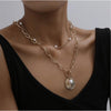 Goldtone Chain Link & Delicate Imitation Pearl Layered Necklace - White