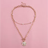 Goldtone Chain Link & Delicate Imitation Pearl Layered Necklace - White