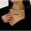 Goldtone Chain Link & Turquoise Layered Necklace - White