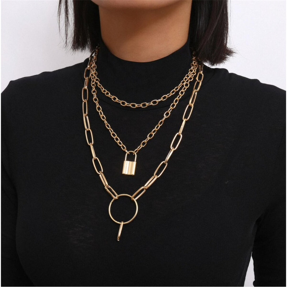 Goldtone Chain Necklace With Lock - White