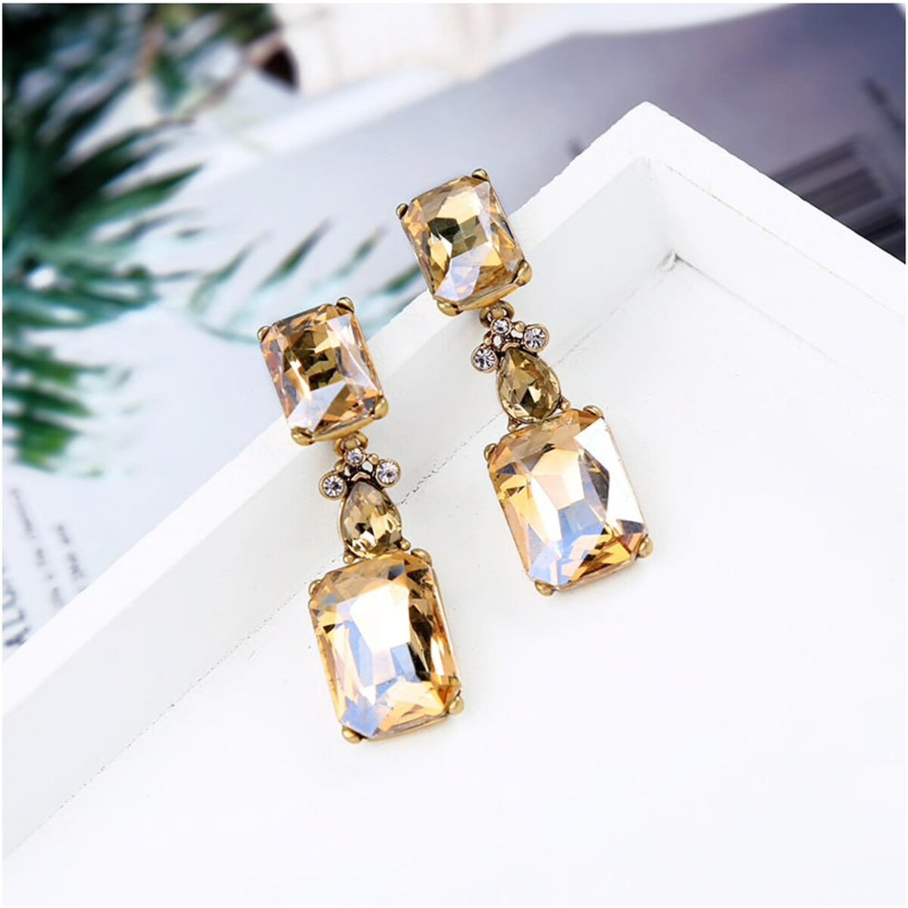 Goldtone Champagne Crystal Drop Earrings