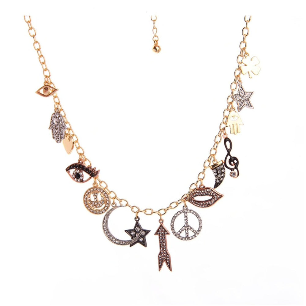 Goldtone Charmed Necklace - White