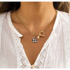 Goldtone Checkered Heart Necklace - White