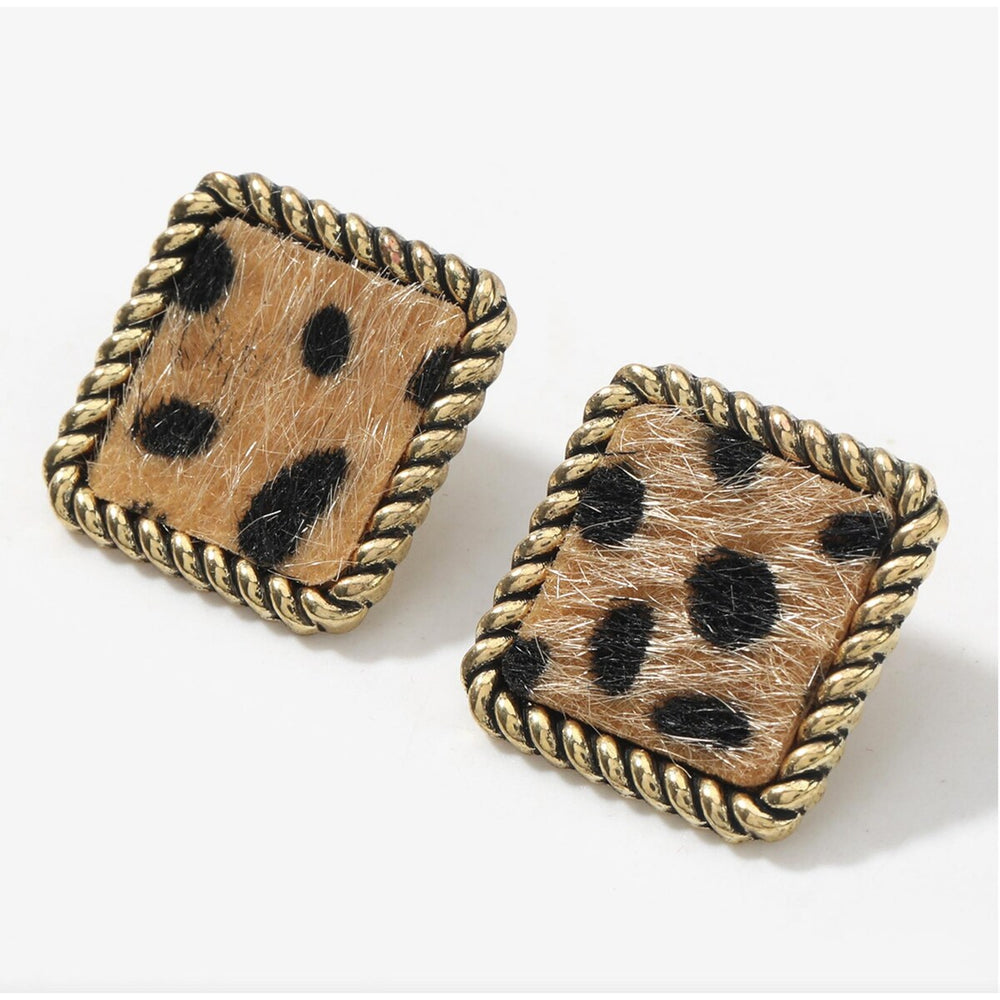 Goldtone Cheetah Square Stud Earrings