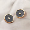 Goldtone Circular Black Star Stud Earrings