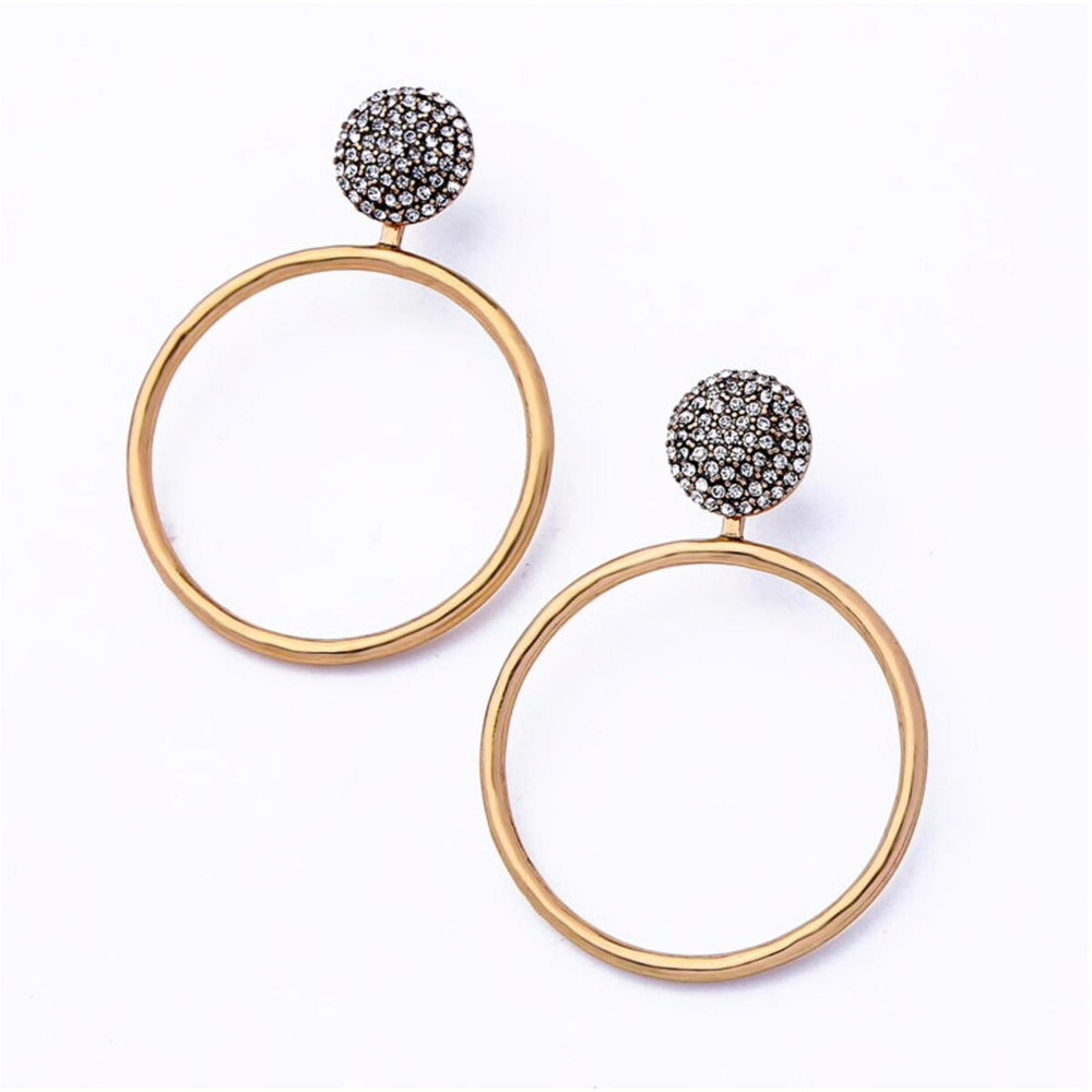 Goldtone Circular Crystal Earrings