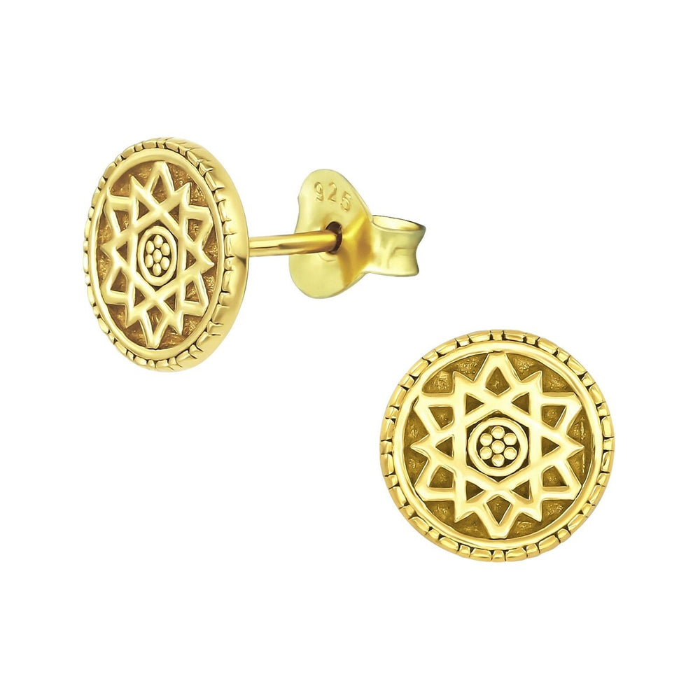 Goldtone Circular Sun Stud Earrings (122722-7)