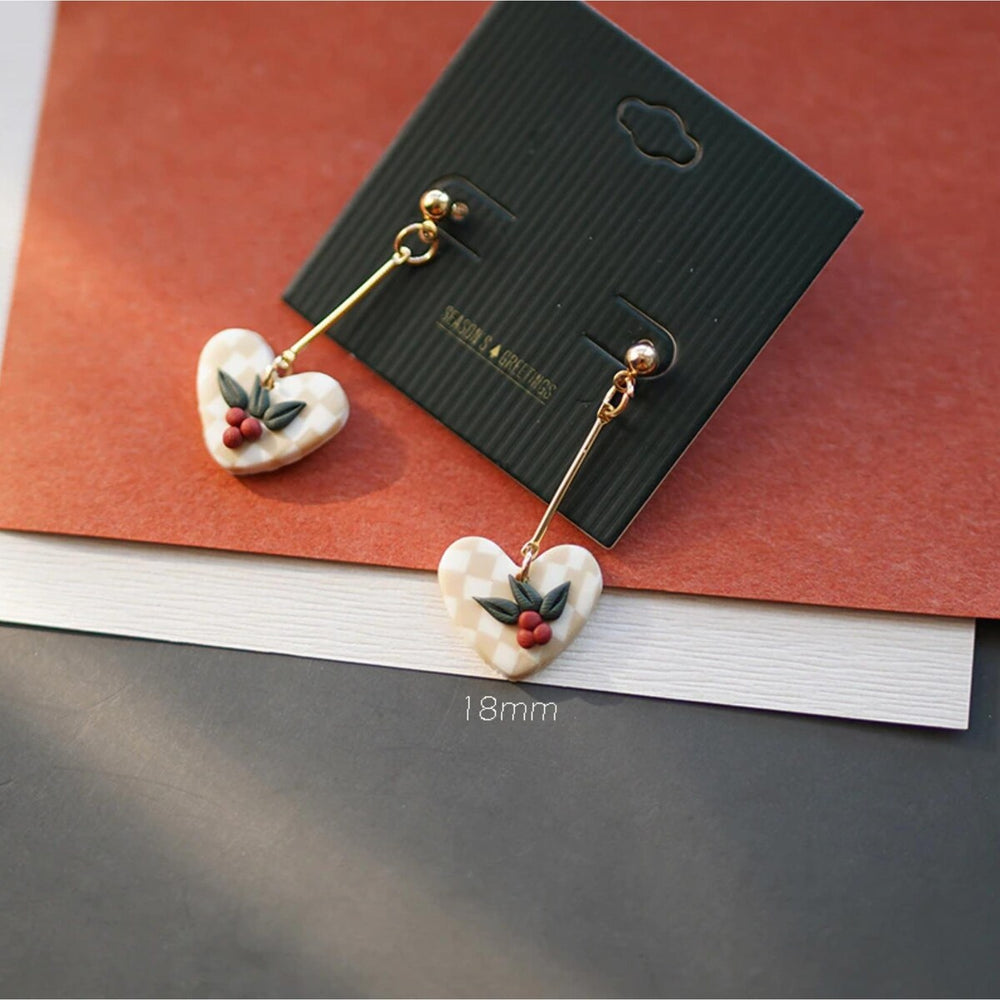 Goldtone Clay Heart Holly Drop Earrings