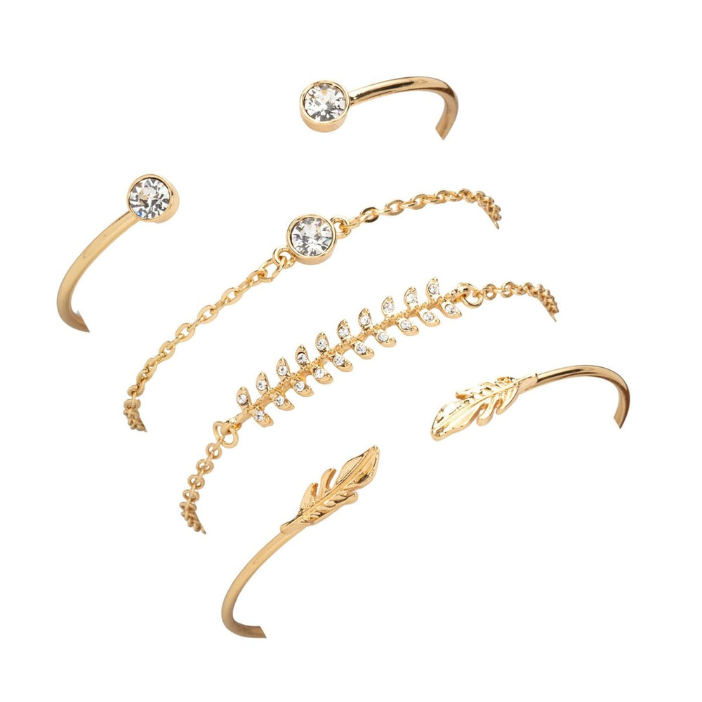 Goldtone Clear Bracelet Set With Feather And Swarovski Crystals