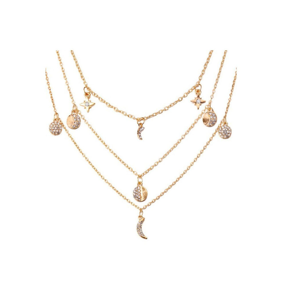 Goldtone Clear Crystal Celestial Layered Necklace - White