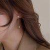 Goldtone Clear Cubic Zirconia Dual Chain Drop Stud Earrings