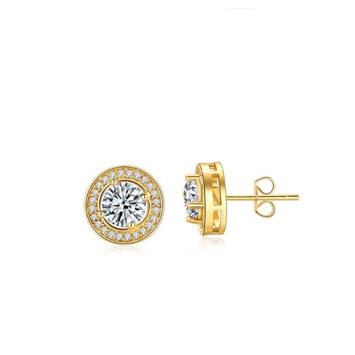 Goldtone Clear Cubic Zirconia Halo Stud Earrings